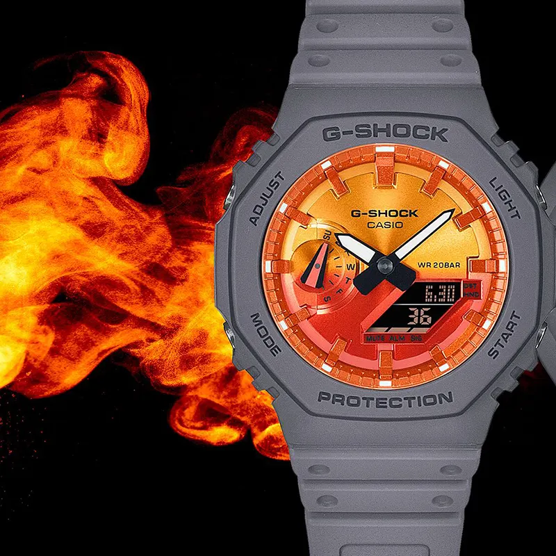 Casio G-Shock Fluorescent Layered Bezel Carbon Core Guard Men’s Watch- GA-2100FLS-8A4